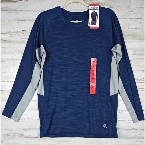 MEN'S HANG TEN SUN TEE T SHIRT NWT UPF 50+ LONG SLEEVE SZ MED BLUE GRAY POCKET - Picture 1 of 12